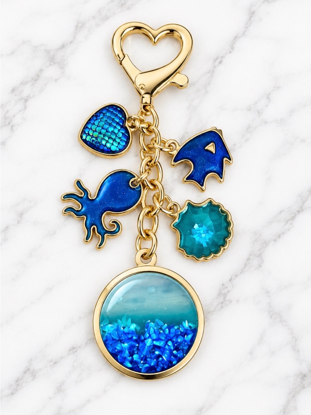 Bag Charm/Keyring-Blue Ocean Themed Charm-Gold Hardware